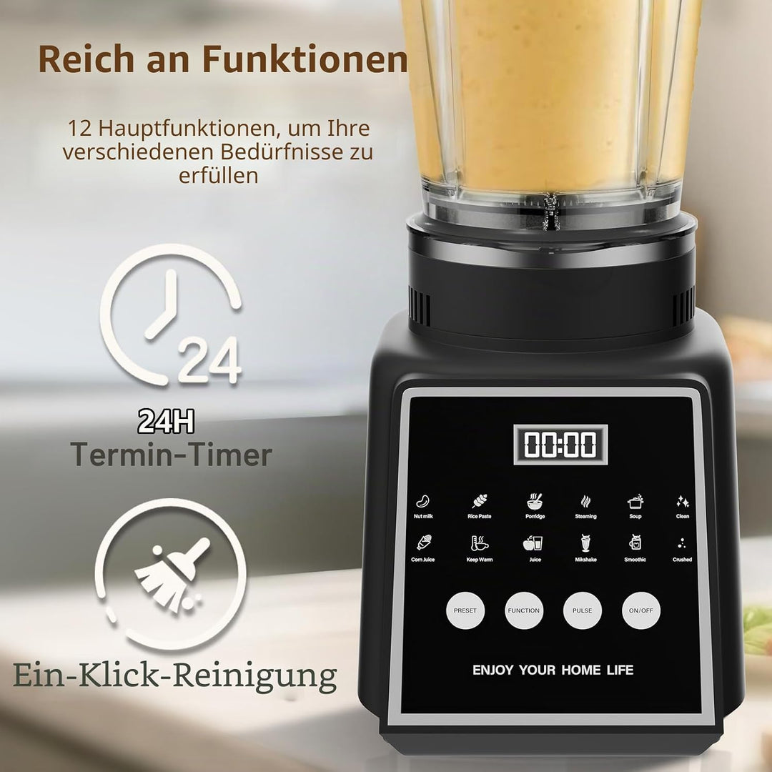 Hochleistungs-Standmixer mit Kochfunktion, 1.65L Antihaft Smoothie Maker, 14-Klingen, 23000 U/min, 6