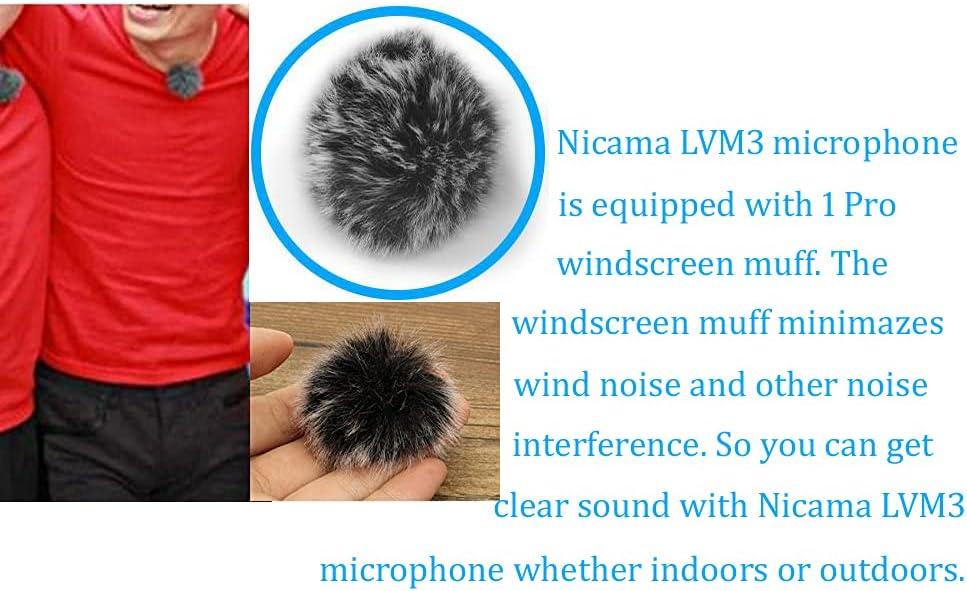 Nicama LVM3 Lavalier Mikrofon mit Windschutzscheibe, Kondensator Freisprech Ansteck Revers Mikrofon