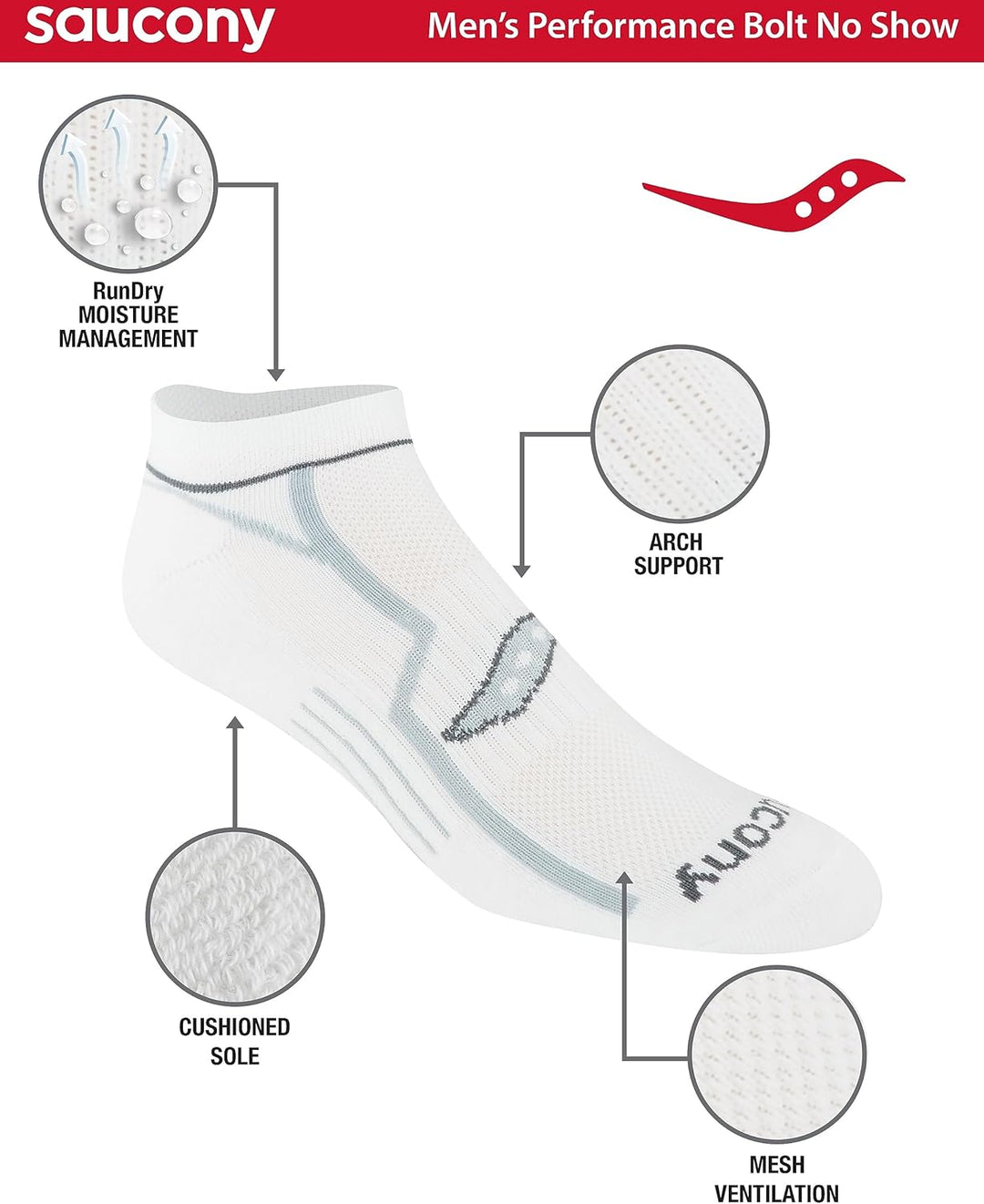 Saucony Herren Socken (6er Pack) M Weiss (6 Paar), M Wei&#xDF; (6 Paar)