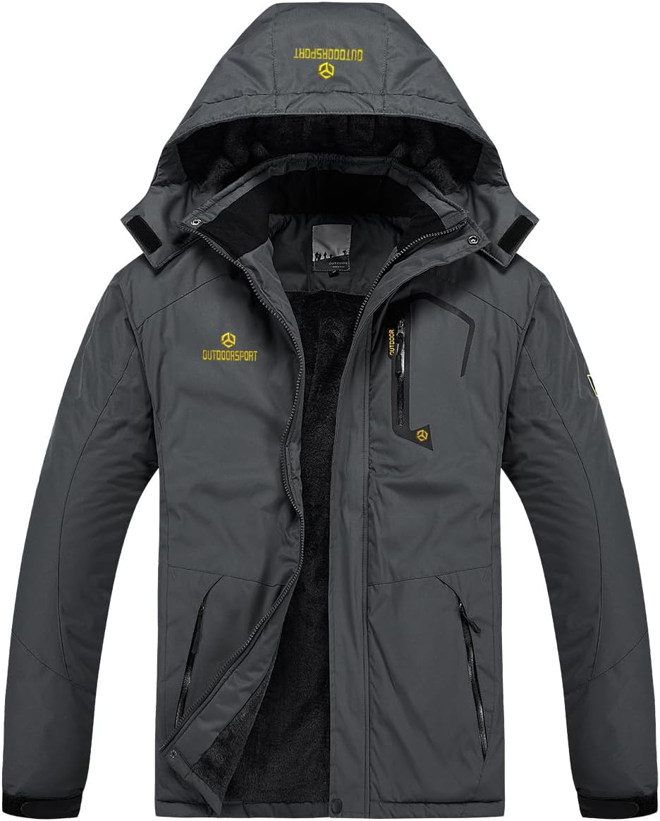 CARWORNIC Herren Winddichte Berg Ski Jacke Winter Warm Schnee Kapuze Windbreaker Wandern Snowboard M