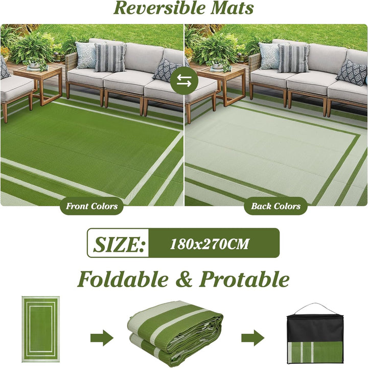 Outdoor Teppich Wetterfest 180x270cm Gras Grün Kunststoff Picknickdecken Wasserfest Reversible Campi