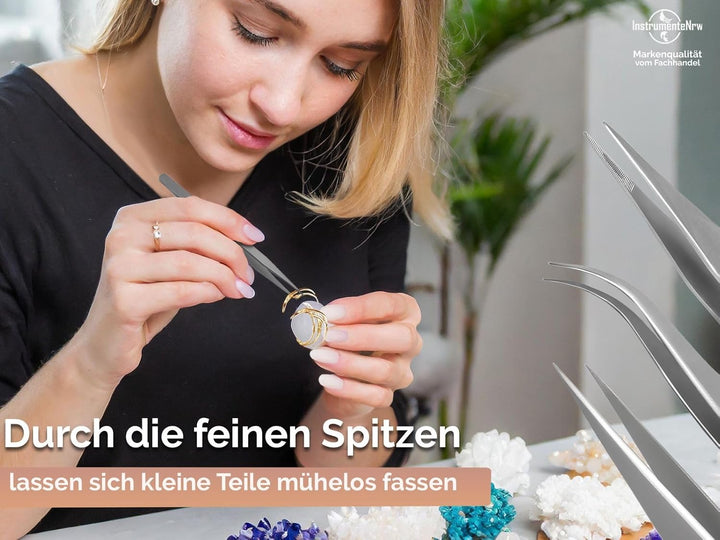 PREMIUM Pinzetten-Set Spitz-Pinzette Splitterpinzette Edelstahl + Aufbewahrungs-Etui