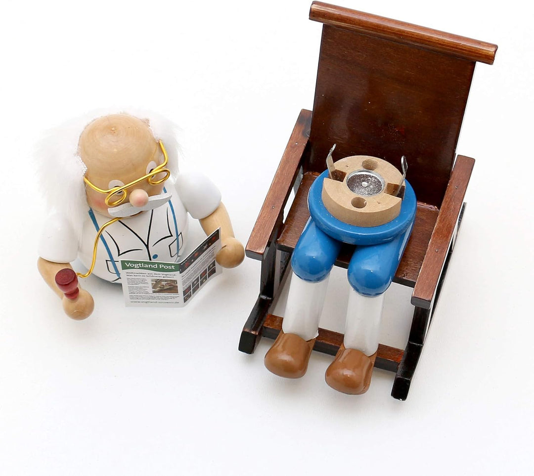 Dekohelden24 Holz Räucherfigur/Räuchermann Opa im Schaukelstuhl, L/B/H: 9,5 x 11 x 15 cm, inkl. 1 Pa