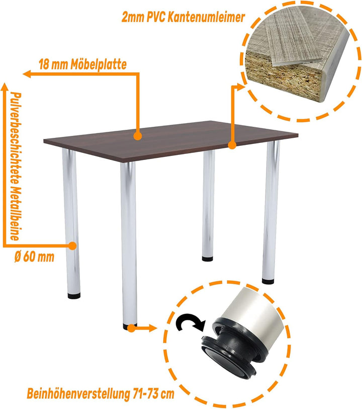 mikon 60x40 | Esszimmertisch - Esstisch - Tisch mit Chrombeinen - Küchentisch - Bürotisch | WALNUSS