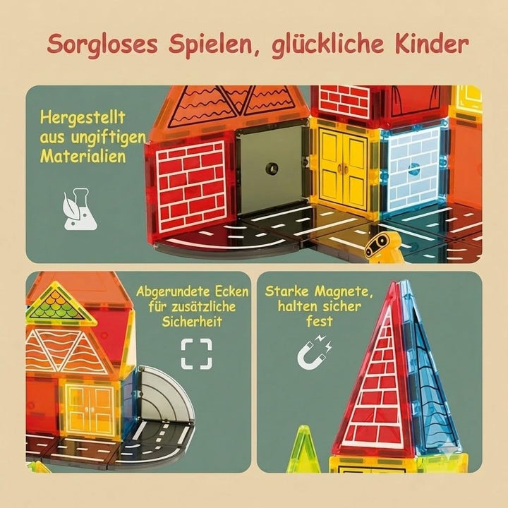 Olvy Magnetische Bausteine Montessori Spielzeug - 42 Magnetic Tiles Kinder - Magnetisches Konstrukti