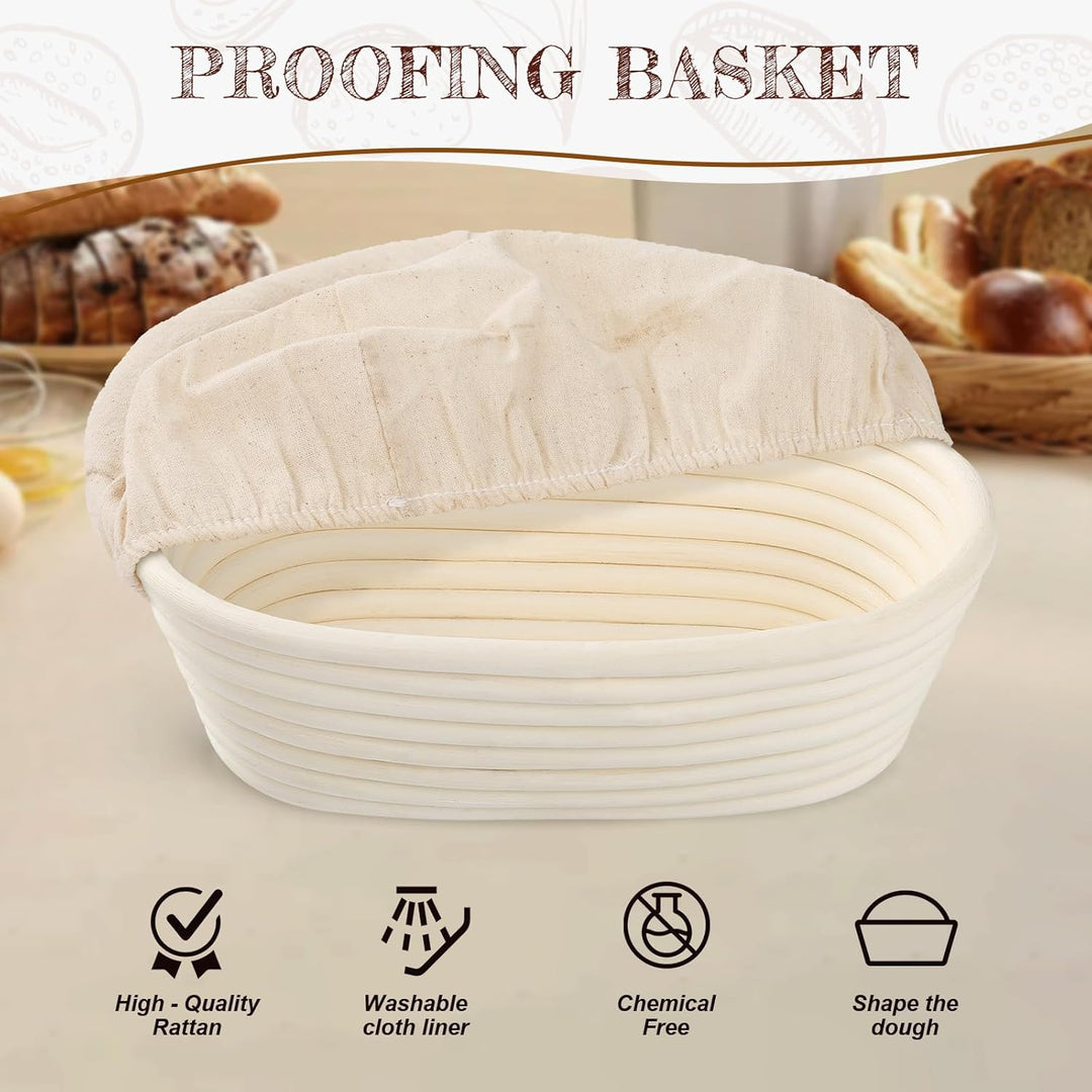 NZQXJXZ Gärkörbchen, Gärkorb Oval 25cm, 100% Natürlichem Rattan, Brotkorb Mit Waschbarem Leineneinsa