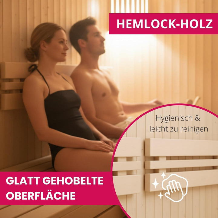 Suleno Sauna Rückenlehnen Set LARVIK, Naturbelassenes Hemlock-Holz, 85 x 21,9 cm, Ast-, harz- & spli