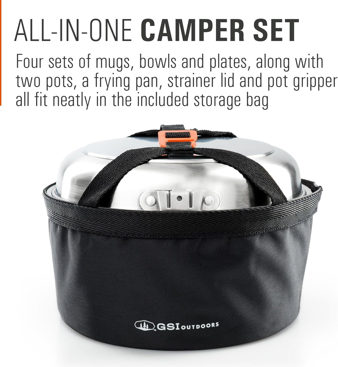 GSI Outdoors Glacier Edelstahl Camper 4 Personen Packable Kochgeschirr & Geschirr Set für Camping od