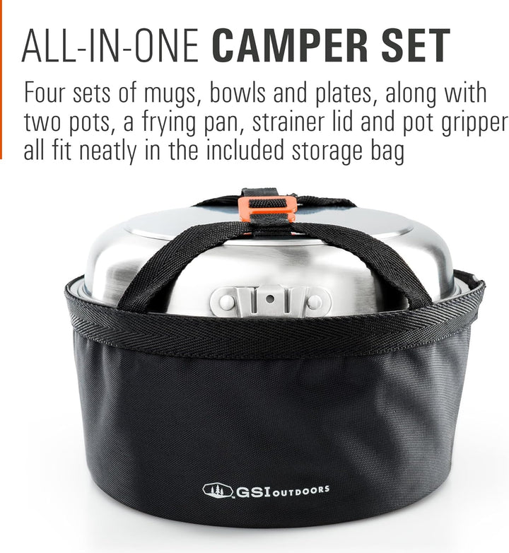 GSI Outdoors Glacier Edelstahl Camper 4 Personen Packable Kochgeschirr & Geschirr Set für Camping od