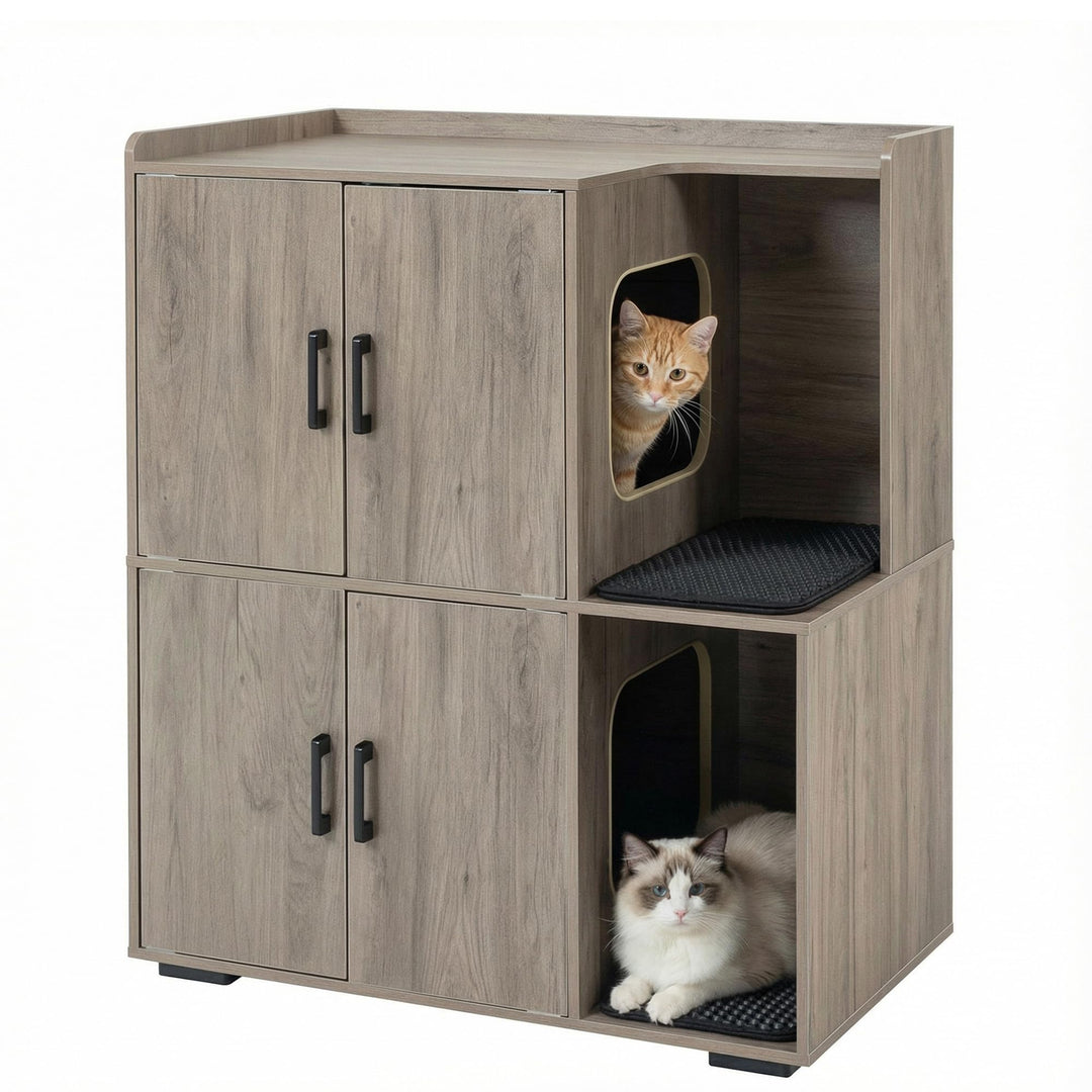 Katzenklo Schrank für 2 Katzen, Katzentoilette Schrank Zweistöckiger, Katzenklo Haus, Katzenhöhle Ho