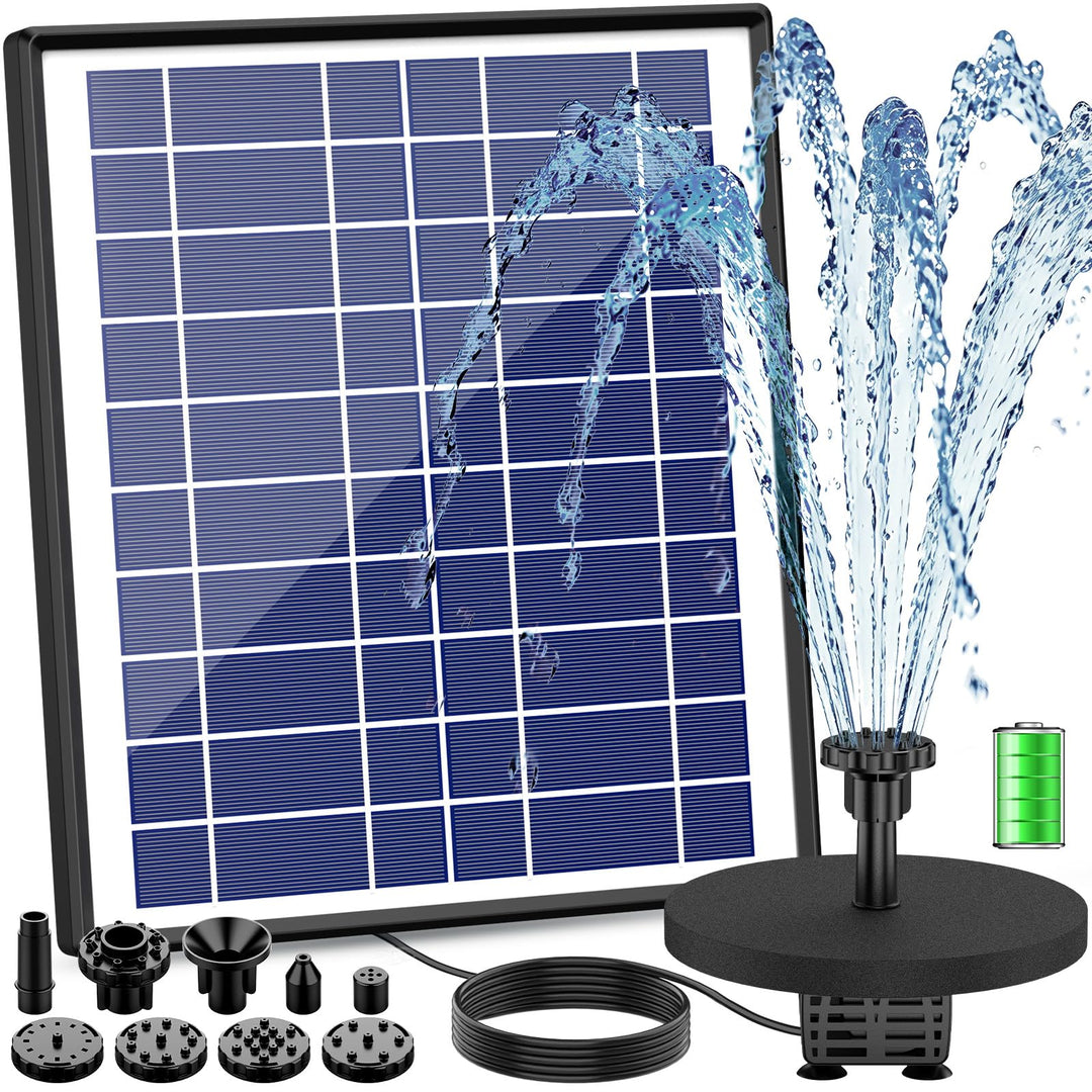 AISITIN Solar Springbrunnenpumpe 6,5 W Panel Backup Solar Wasserpumpe Schwimmender Brunnen 6 Düsen f