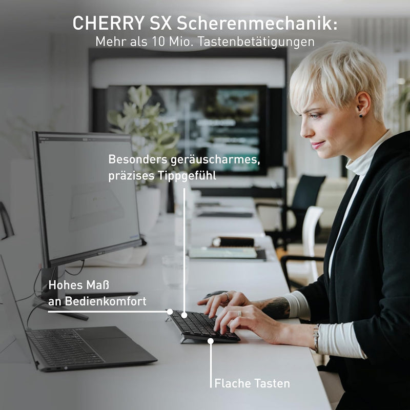 CHERRY KW 9200 Mini, kompakte Multi-Device-Tastatur für bis zu 4 Endgeräte, Britisches Layout (QWERT