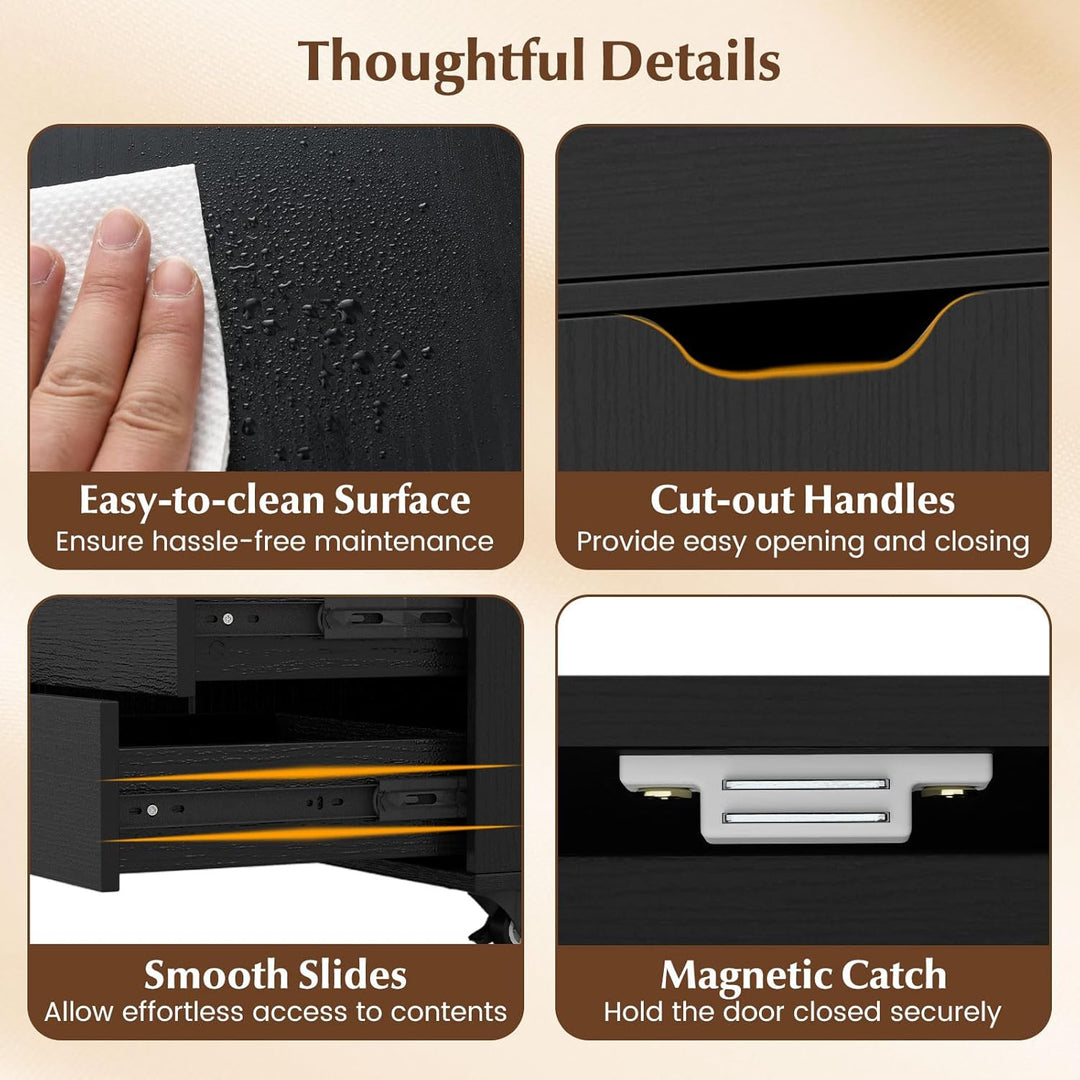 KOMFOTTEU Aktenschrank mit Rollen, Bürocontainer mit 5 Schubladen & 1 Schrank, Rollcontainer Schubla