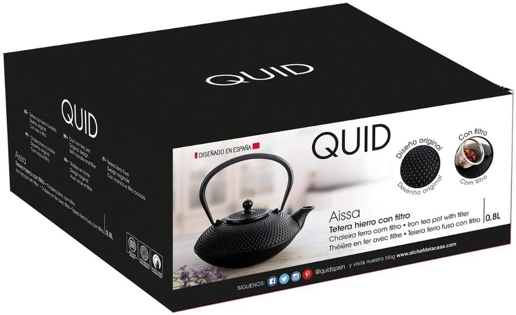 Quid Aissa Teekanne, Gusseisen, mit Filter aus Edelstahl, 0,8 l, geeignet für alle Herdarten Schwarz