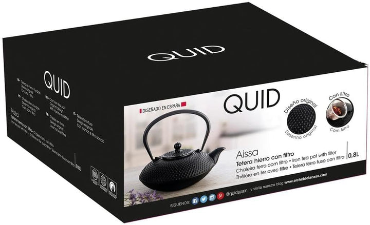 Quid Aissa Teekanne, Gusseisen, mit Filter aus Edelstahl, 0,8 l, geeignet für alle Herdarten Schwarz