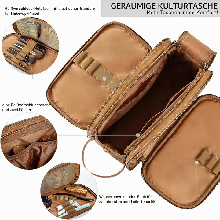 Elviros Kulturbeutel Herren, Geschenke für Männer, PU-Leder Wasserdicht Reise Grosse Öffnung Kulturb