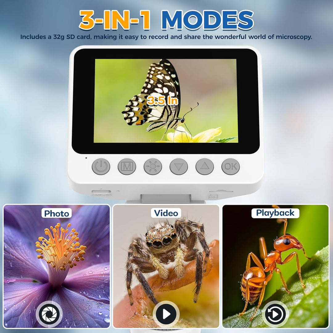 USCAMEL 1000X Digital Mikroskop für Kinder: 4K 3.5" Bildschirm Wiederaufladbar USB Mikroskope Scienc