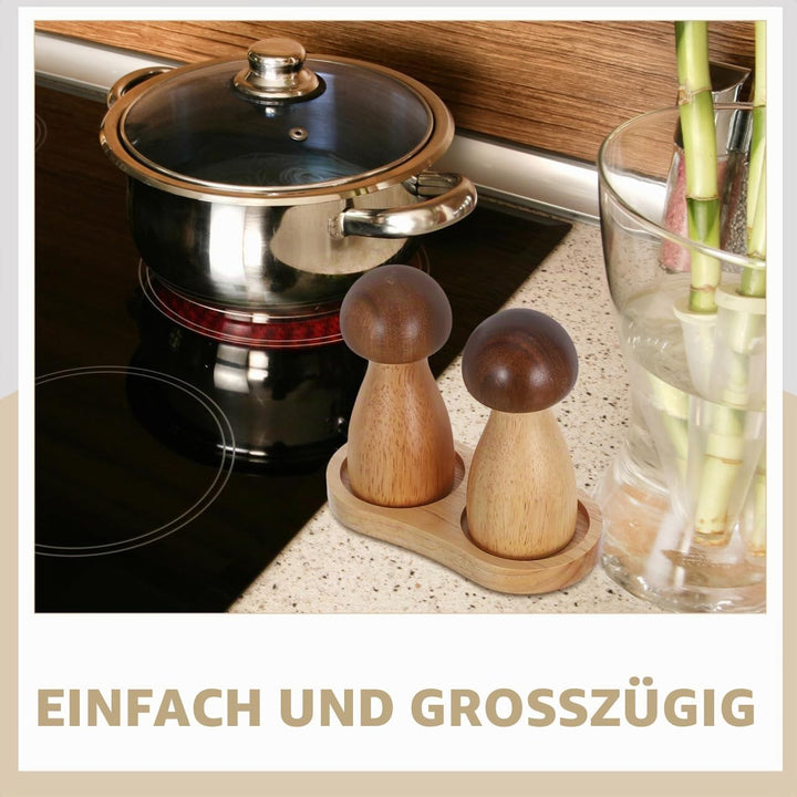 Salz- Und Pfeffermühle in Pilzform Aus Holz 6X5 Zoll Manuelle Gewürzmühle Für Küche Und Haushalt 2Er