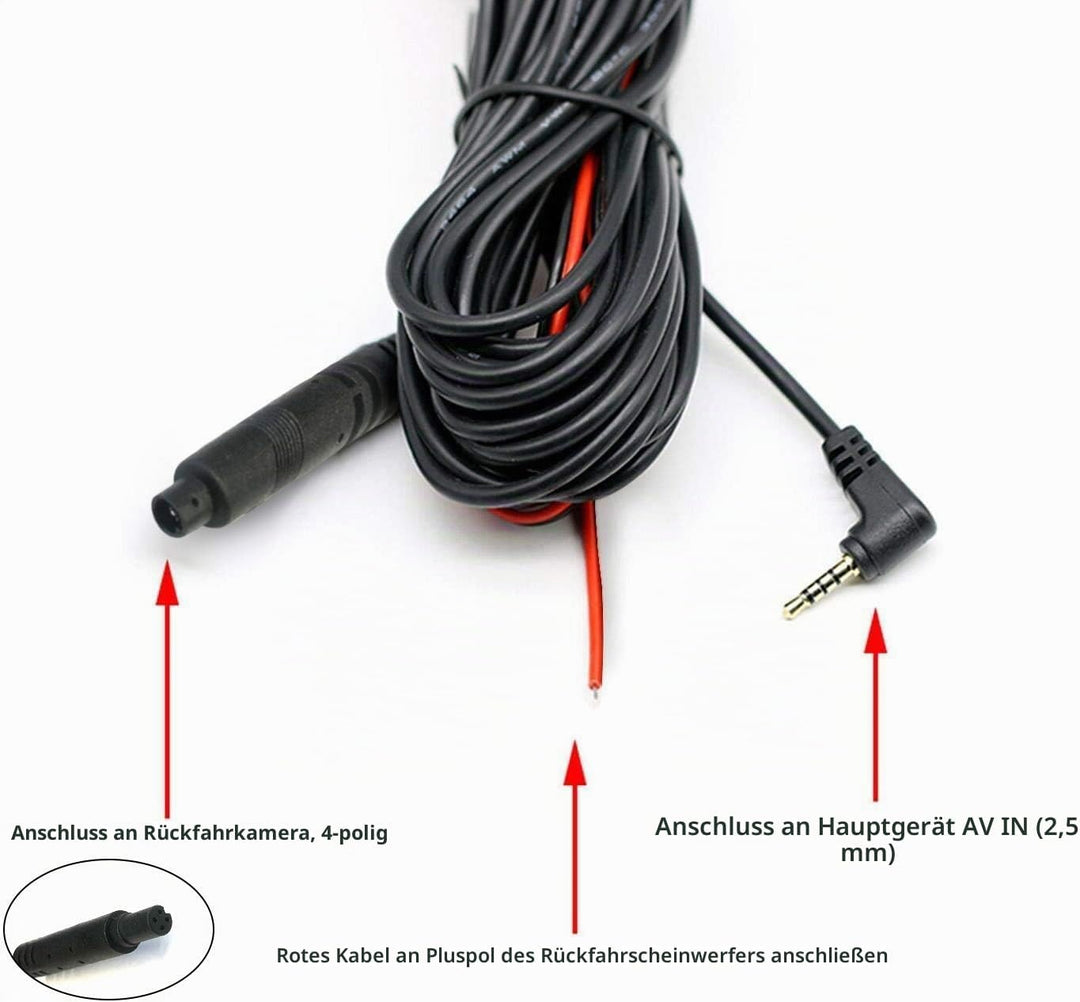 REDTIGER 50Feet Rückfahrkamera Ersatz längeres Kabel für Dash Cam (4 pin,2.5mm) 50Ft, 50Ft
