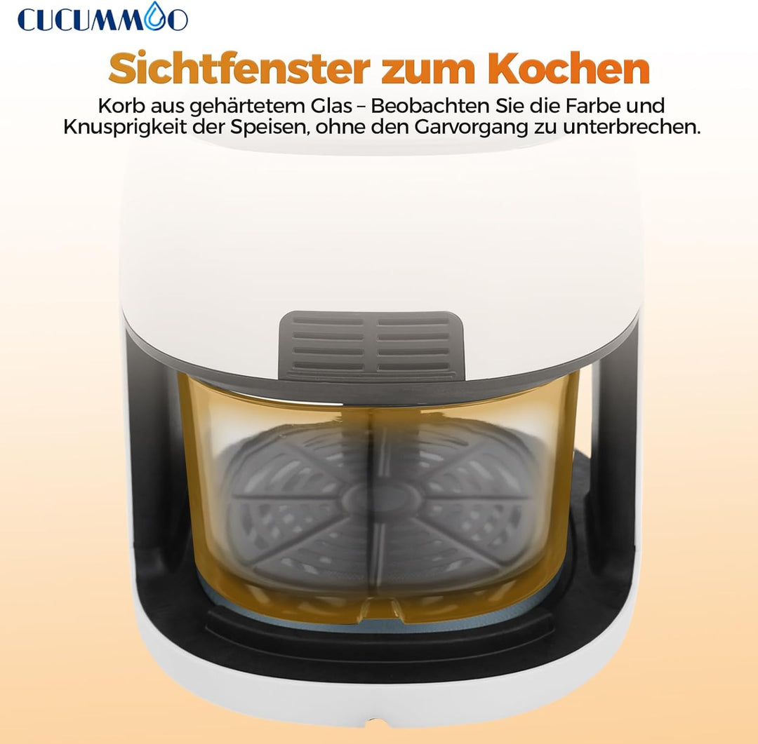 Heissluftfritteuse/Air Fryer, 3.3L Smart Airfryer mit Full Touch Screen & Sichtfenster, Garen und Ba