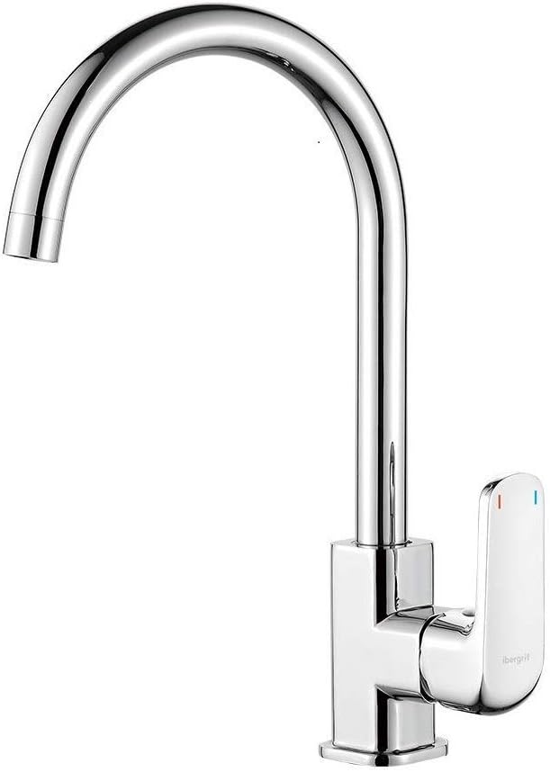 Ibergrif M14020 Einhebel Küchenarmatur, Hoch Wasserhahn für Bad mit Auslauf Höhe 270 mm, Chrom, Silb