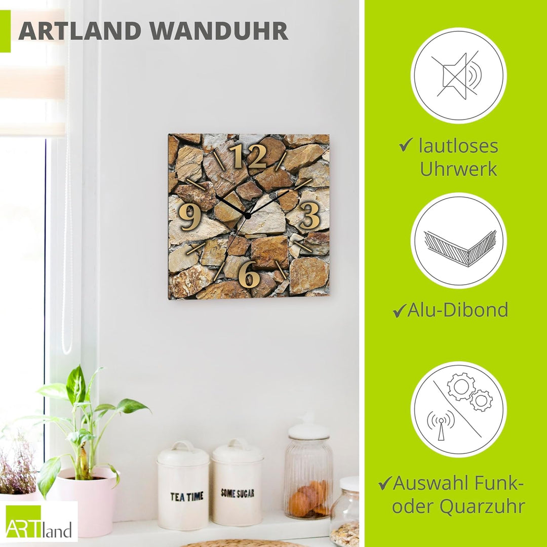 ARTLAND Wanddeko Wanduhr ohne Tickgeräusche Alu Quarzuhr 30x30 cm Quadratisch Lautlos analoge Quarzu