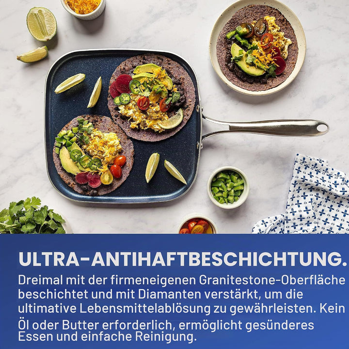 Granitestone Antihaftbeschichtete 10,5-Zoll-Grillpfanne/Flachgrill mit extrem haltbarer, dreifach be