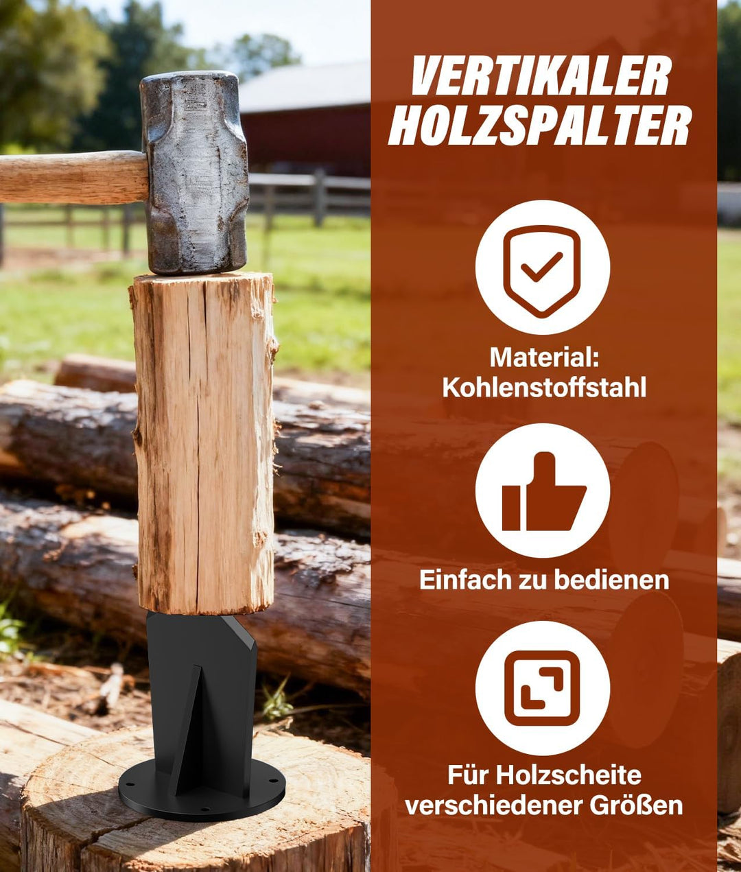PAHTTO Holzspalter manuell, robuster Anzündholz Spalter aus Kohlenstoffstahl, Spalter Holz Wood Spli