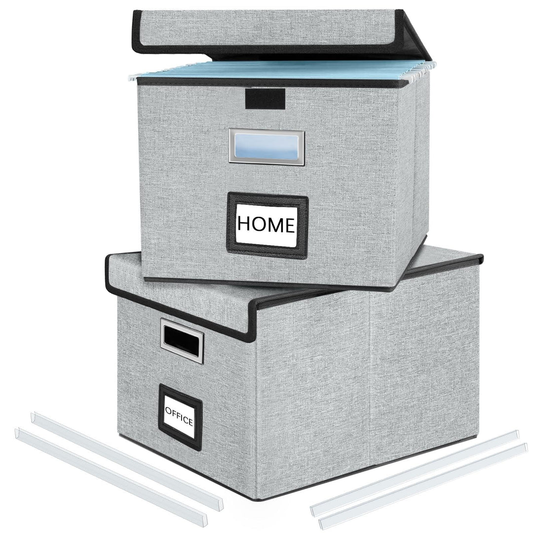 FINEW Faltbare Aufbewahrungsbox mit Deckel, Stilvolle Aufbewahrungsbox in Leinenoptik, 38.5 × 33 × 3