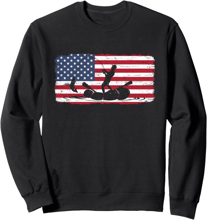 American Flag Fishing Boat Vintage 4ht of July USA Fisherman Sweatshirt