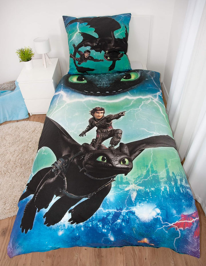 Herding DREAMWORKS DRAGONS Bettwäsche-Set, Wendemotiv, Bettbezug 135 x 200 cm, Kopfkissenbezug 80 x