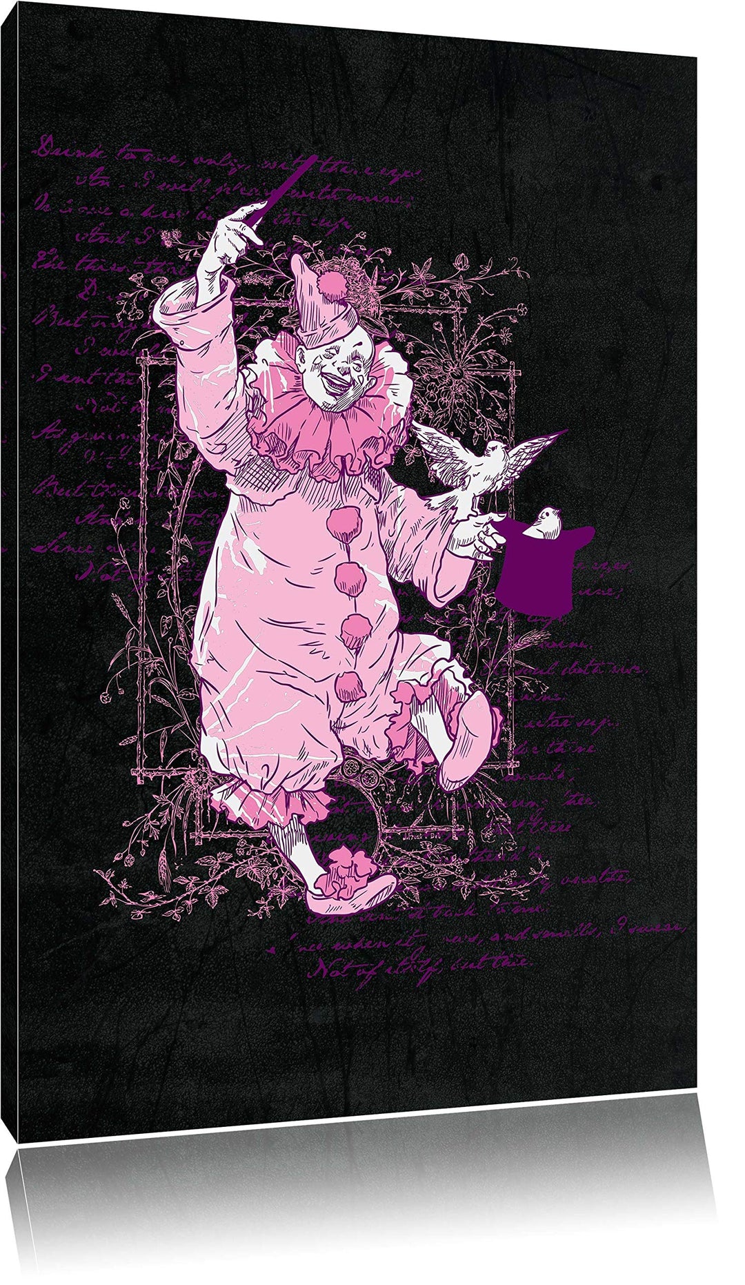 Dark Clown black Leinwandbild Bild auf Leinwand, XXL riesige Bilder fertig gerahmt mit Keilrahmen, K