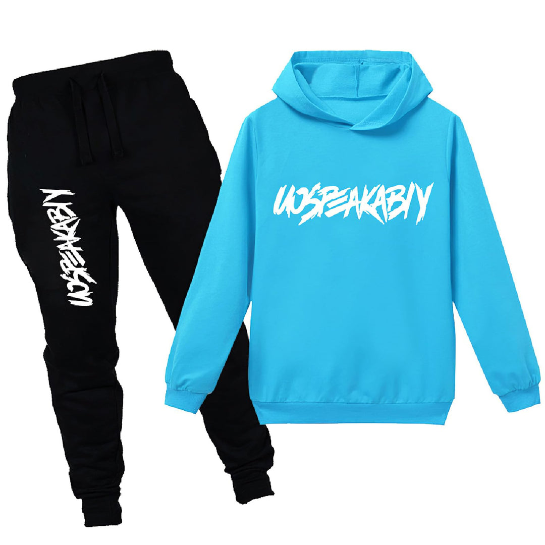 Jungen Hoodie Trainingsanzug Sweatshirt Top und Hose Kleidungsset 2-15 Jahre 4-5 Jahre Himmelblau-2,