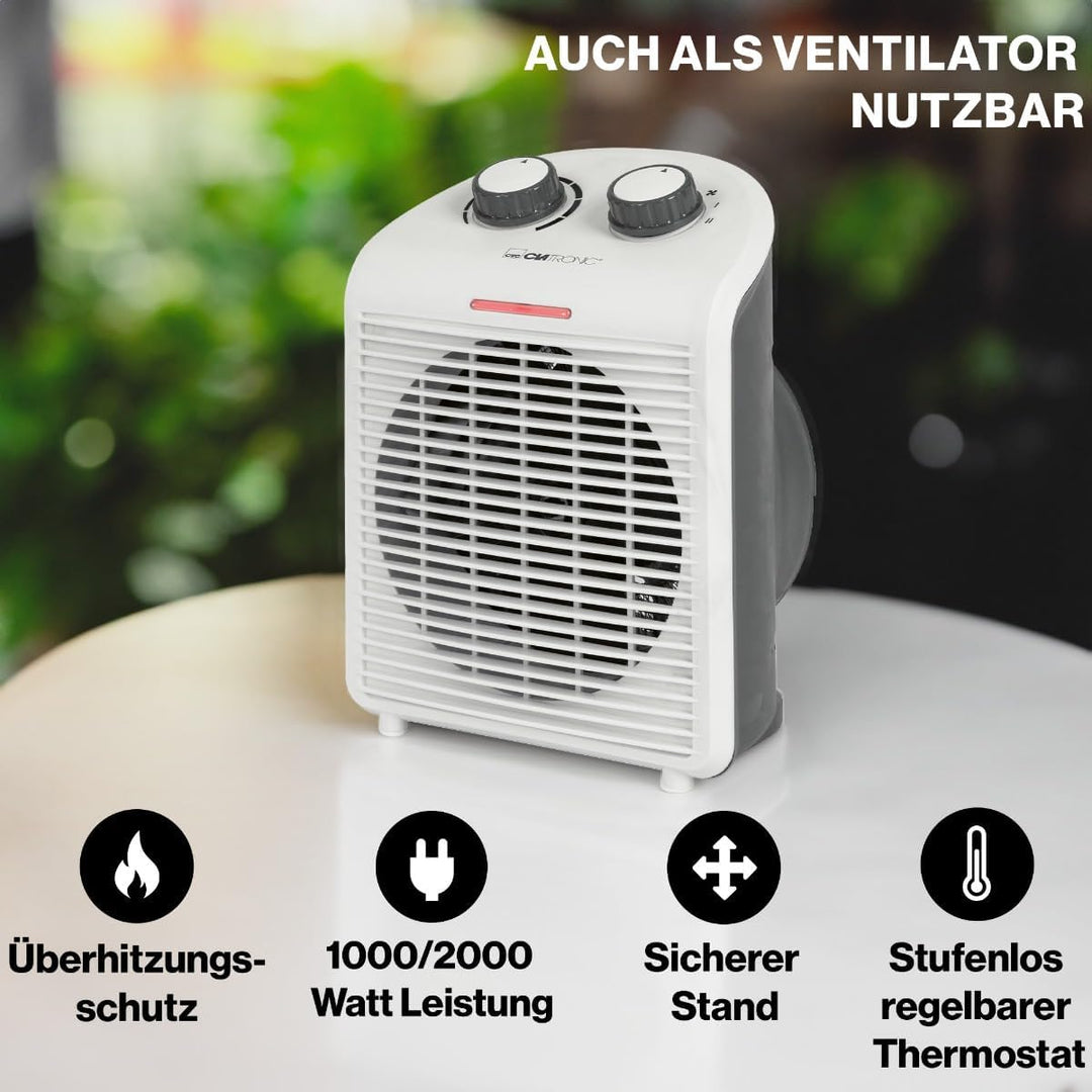 Clatronic® mobiler & kompakter Heizlüfter | Heizlüfter 2000W & 1000W | Heizkörper mit Ventilatorfunk