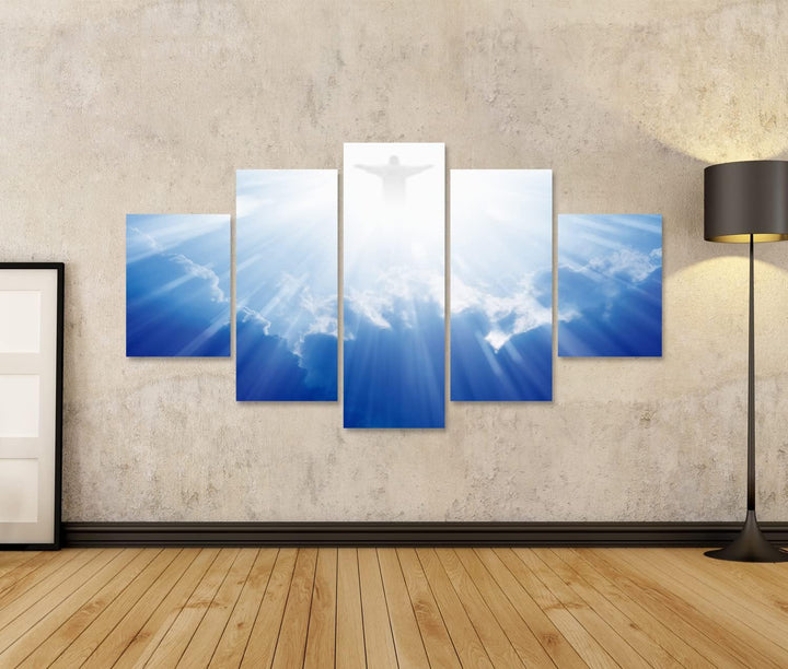 islandburner Bild auf Leinwand Helles Licht Von Jesus Christus In Den Blauen Himmel Mit Wolken Bilde