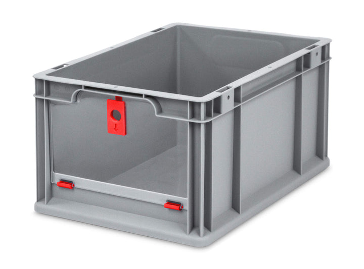 aidB Eurobox NextGen Insight Cover rot, 400x300x220 mm, Cover hoch, robuste Regalbox mit Entnahmeöff