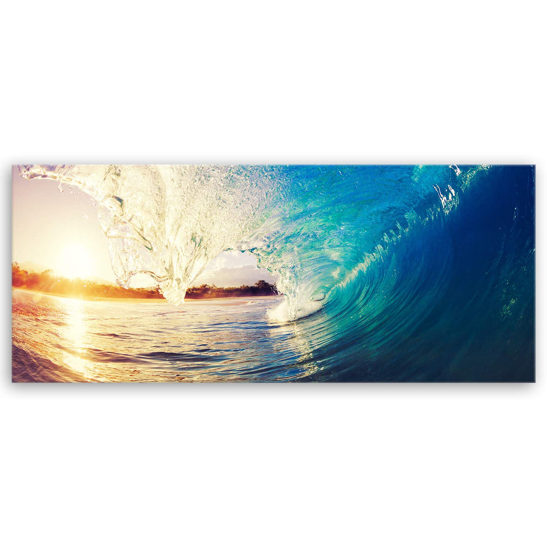 ge Bildet Bild auf Leinwand | the Wave - Welle Surfen Wasser Sonnenuntergang blau gelb orange S in 1