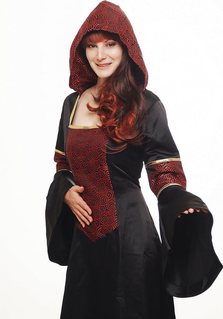 DRESS ME UP - L076/42 Kostüm Damen Damenkostüm aufwändiges Kleid mit Haube Mittelalter Romantik Elfe