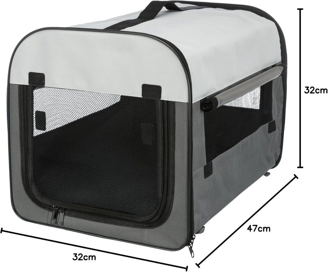 TRIXIE Hundebox Basic - Grösse XS: 32 x 32 x 47 cm - mit abdeckbaren Netzeinsätzen, Fleece-Bodenplat