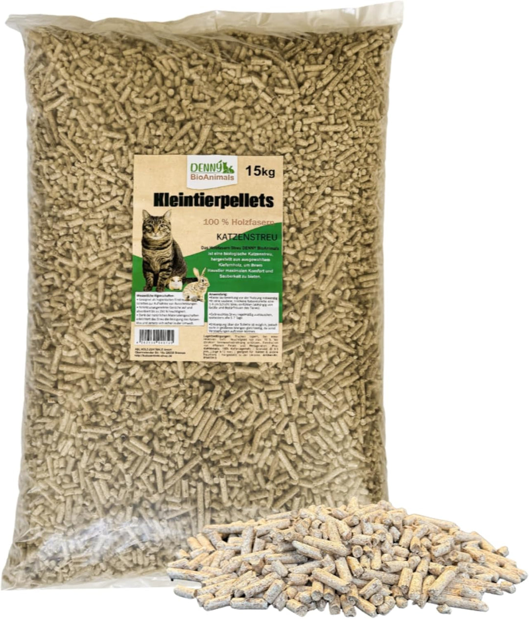 Kleintierstreu, Katzenstreu Holzpellets 30 kg (46 L) – 100% natürliche Einstreu für Katzen, Kaninche