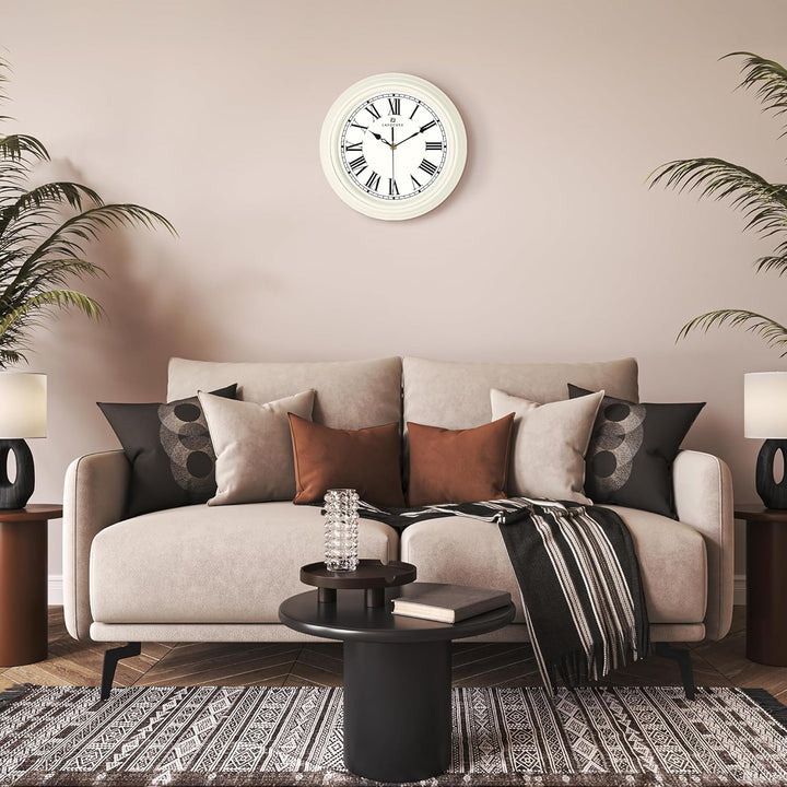 Lafocuse 30 cm Lautlos Wanduhr Römische Ziffern, Klassische Wanduhr Beige, Retro Wanduhr Ohne Tickge