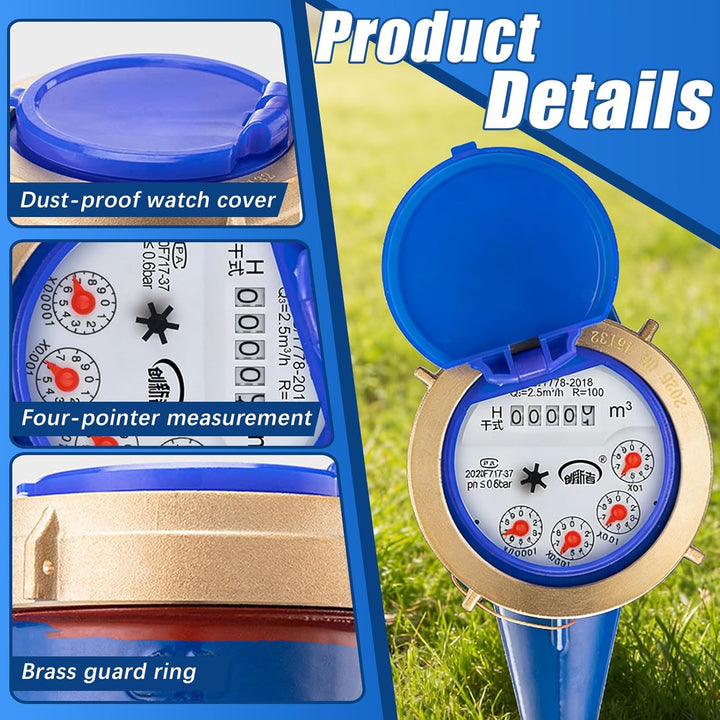 Wasserzähler, DN20 Gartenhaus Metall Kaltwasserzähler Gartenwasserzähler Geeicht Rotor-Wasserzähler