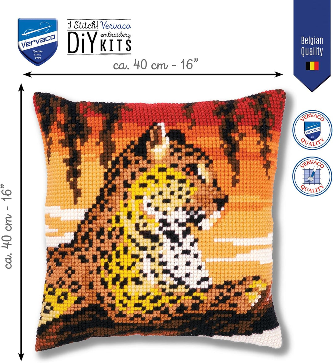 Vervaco Kreuzstichkissen Leopard Kreuzstichpackung, Stramin, Weiss, 40 x 40 x 0,3 cm
