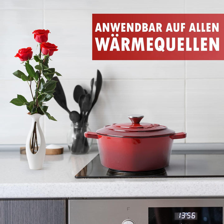 MIAMIO – Emaille Gusseisen Topf in Herzform (3 Liter, 24 cm) / Geschenk zu Weihnachten für alle Herd