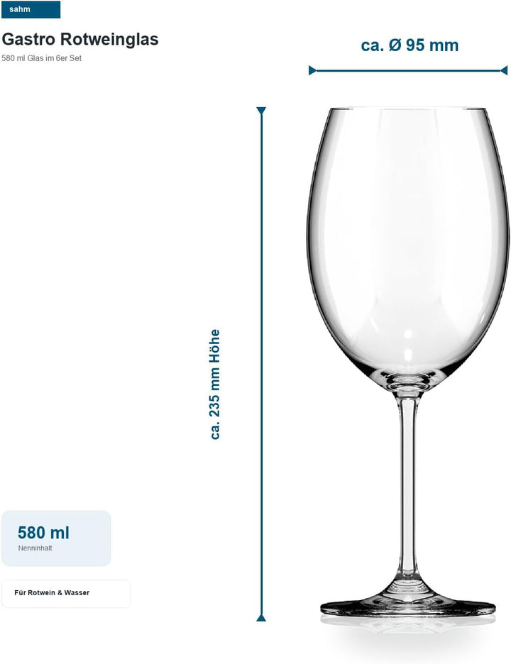 Sahm Rotweingläser Gross bauchig 6er Set - 580ml Weingläser Rotwein - Rotweingläser 6er Set Spülmasc