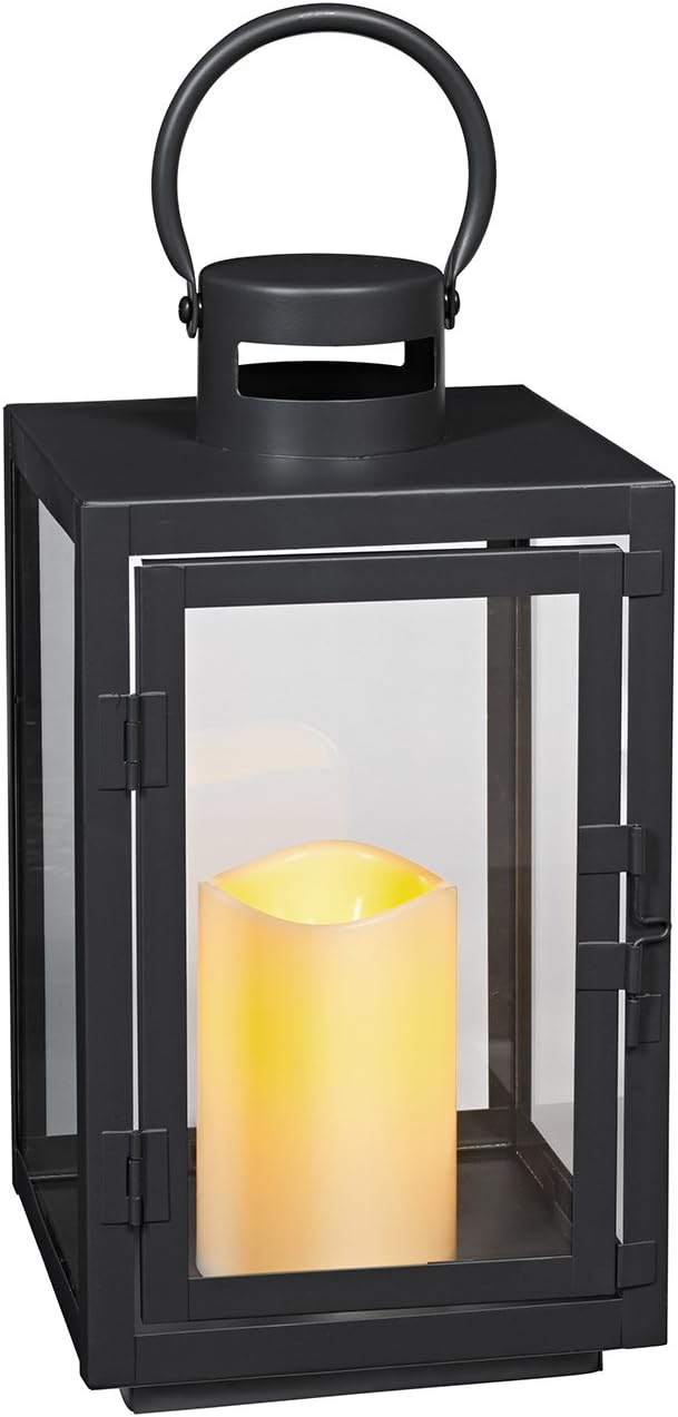 Lights4fun Dunkelgraue Metall Laterne mit warmweisser LED Kerze Batterie Timer verzinkt 30cm Laterne