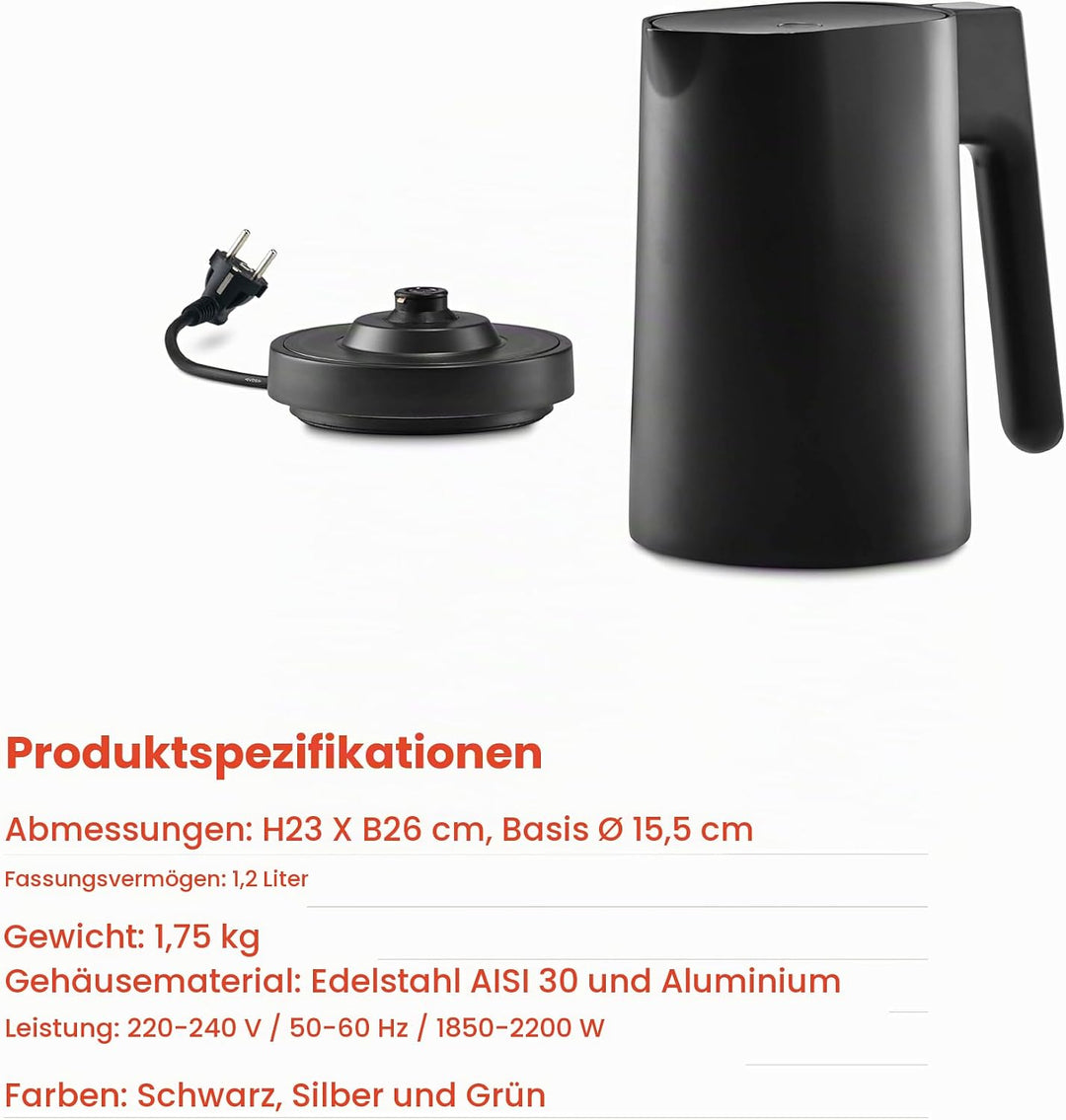 Jacob Jensen Elektrischer Wasserkocher mit Temperatureinstellung von 70°C bis 100°C, Warmhaltefunkti