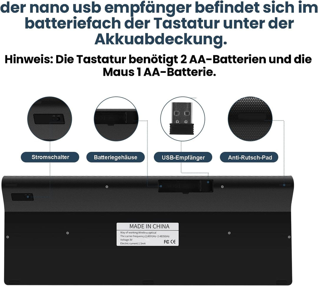 Kabellose 2,4-g-Tastatur und -Maus mit grossem Aufdruck in Originalgrösse mit übergrossem Aufdruck f