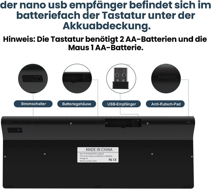 Kabellose 2,4-g-Tastatur und -Maus mit grossem Aufdruck in Originalgrösse mit übergrossem Aufdruck f