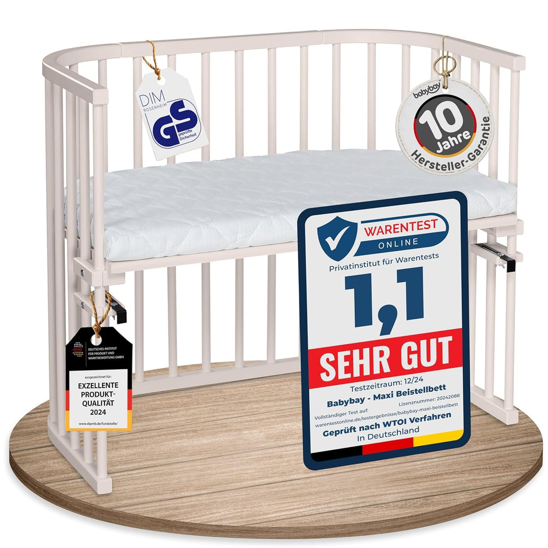 babybay Maxi extra grosses Beistellbett aus massivem Buchenholz/Kinderbett Höhe stufenlos verstellba